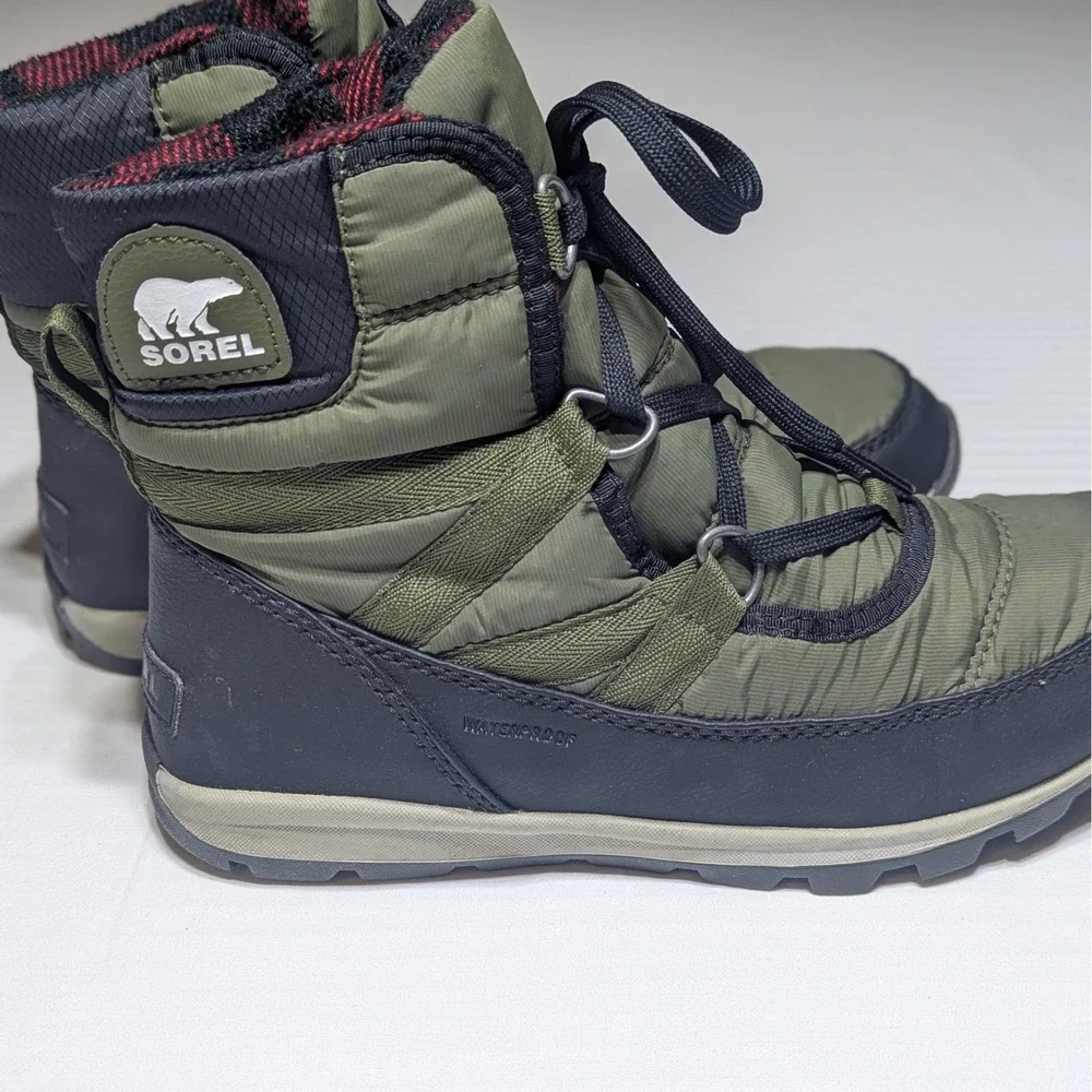 Sorel Whitney Short Lace 6.5 Olive Green Waterproof Boots Buffalo Plaid Gorpcore